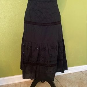 Black peasant maxi skirt with beads cotton gauze